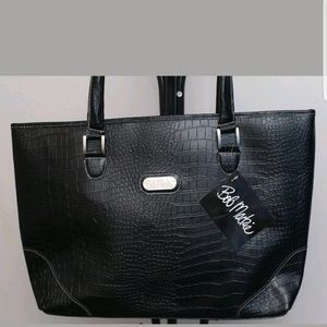 Bob Mackie Black Leather Tote Bag